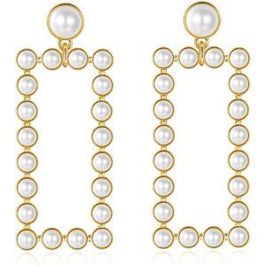 14K Gold Geometric Pearl Earrings | Chunky Modern Drop Earrings